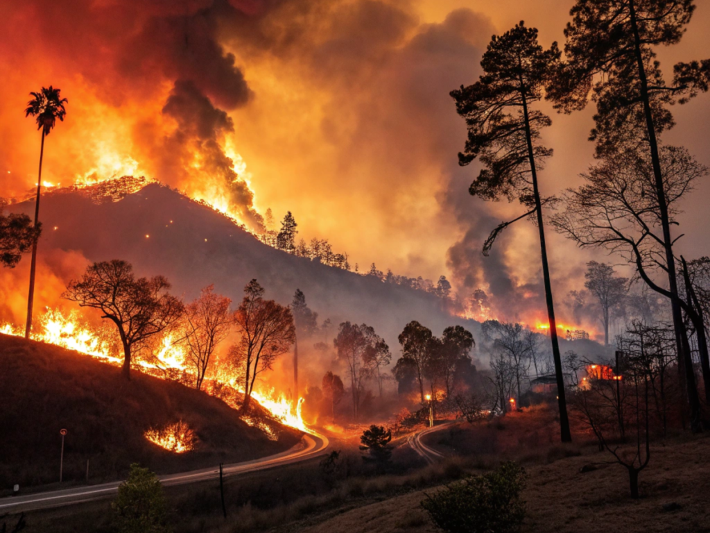 Incendio forestal mientras conduces
